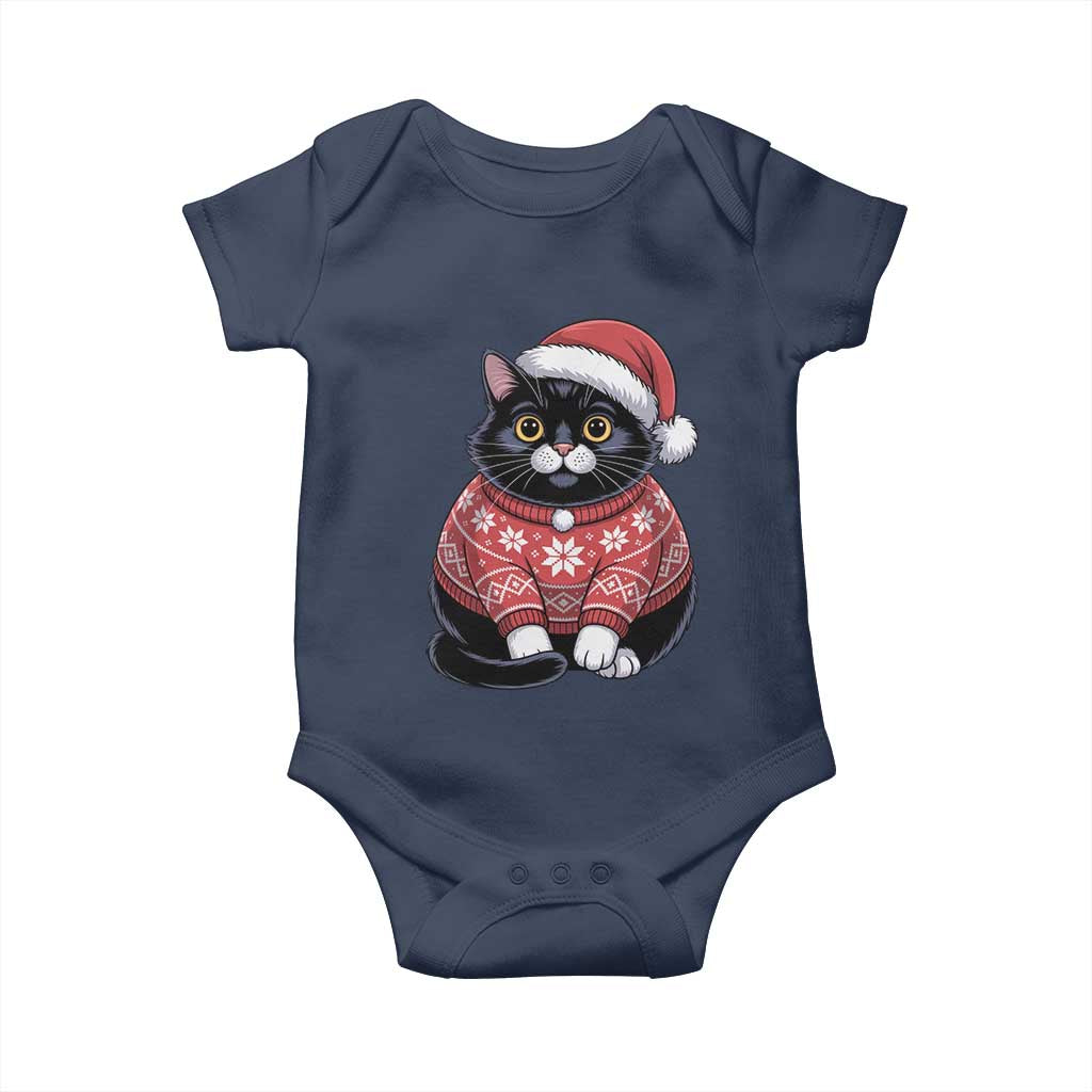 Christmas Black Cat Baby Onesie Catmas Gift For New Year TS10 Navy Print Your Wear