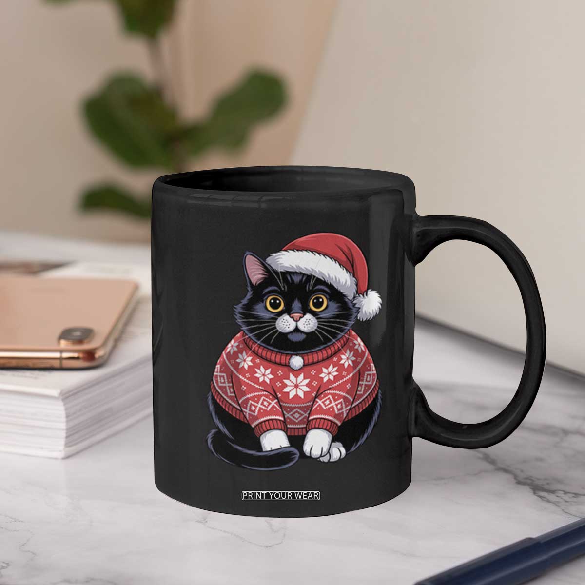 Christmas Black Cat Coffee Mug Catmas Gift For New Year TS10 Print Your Wear