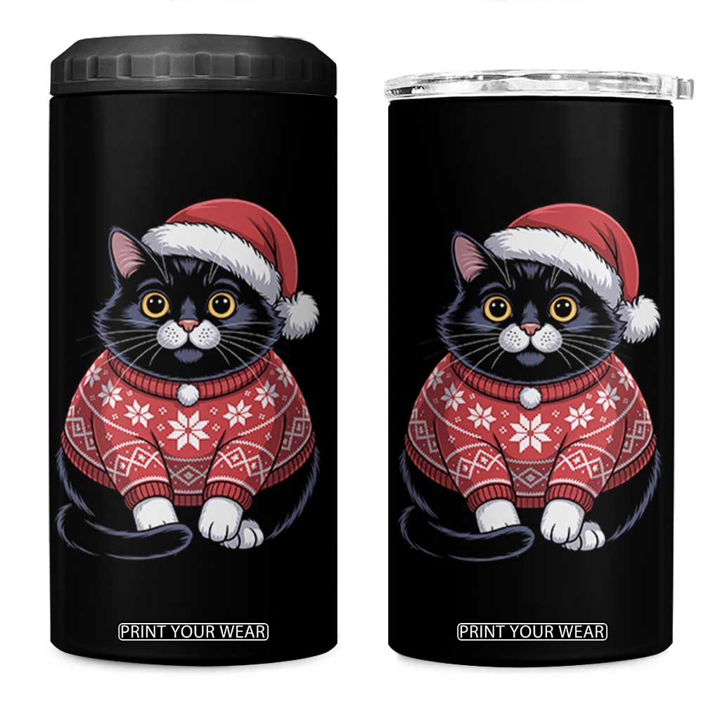Christmas Black Cat 4 in 1 Can Cooler Tumbler Catmas Gift For New Year TS10 One Size: 16 oz Black Print Your Wear