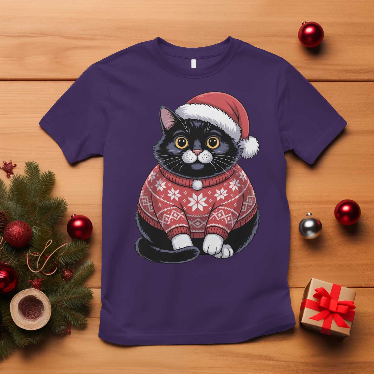Christmas Black Cat T Shirt Catmas Gift For New Year TS10 Purple Print Your Wear
