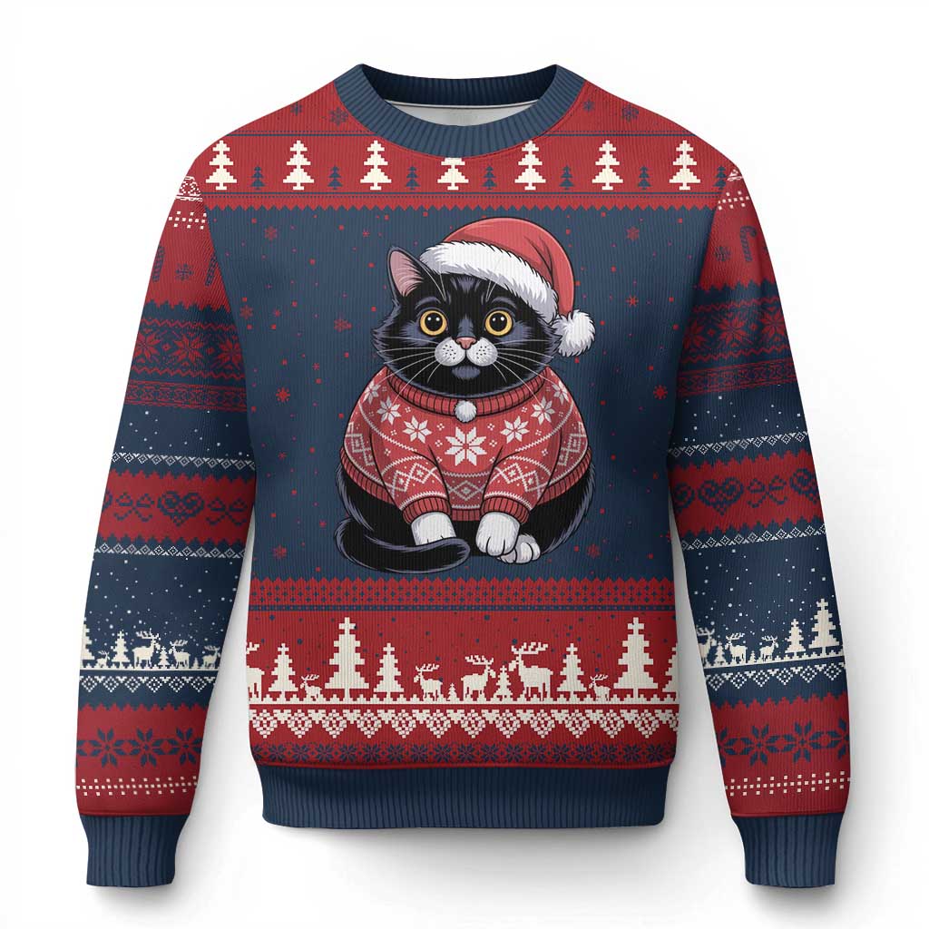 Xmas Black Cat Ugly Christmas Sweater Catmas Gift For New Year TS10 Navy Red Print Your Wear