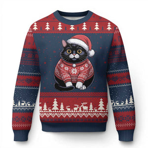 Xmas Black Cat Ugly Christmas Sweater Catmas Gift For New Year TS10 Navy Red Print Your Wear