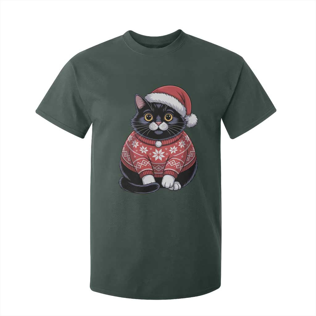 Christmas Black Cat T Shirt For Kid Catmas Gift For New Year TS10 Dark Forest Green Print Your Wear