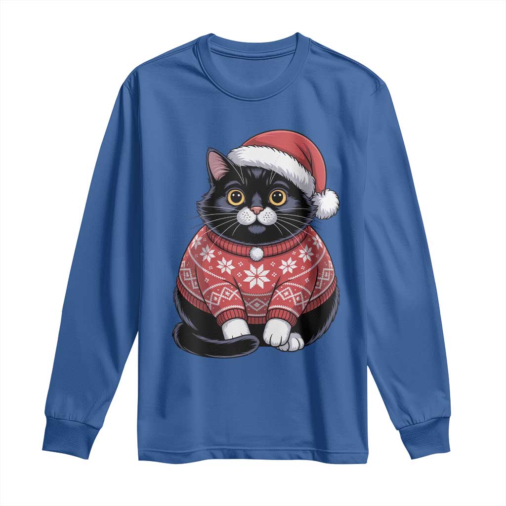 Christmas Black Cat Long Sleeve Shirt Catmas Gift For New Year TS10 Royal Blue Print Your Wear