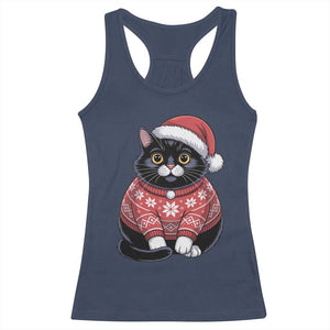 Christmas Black Cat Racerback Tank Top Catmas Gift For New Year TS10 Navy Print Your Wear