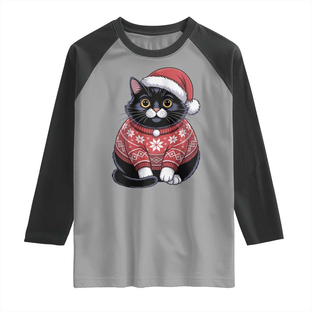 Christmas Black Cat Raglan Shirt Catmas Gift For New Year TS10 Sport Gray Black Print Your Wear