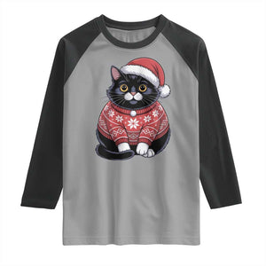 Christmas Black Cat Raglan Shirt Catmas Gift For New Year TS10 Sport Gray Black Print Your Wear