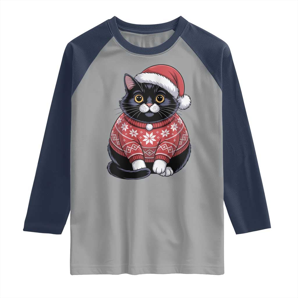Christmas Black Cat Raglan Shirt Catmas Gift For New Year TS10 Sport Gray Navy Print Your Wear