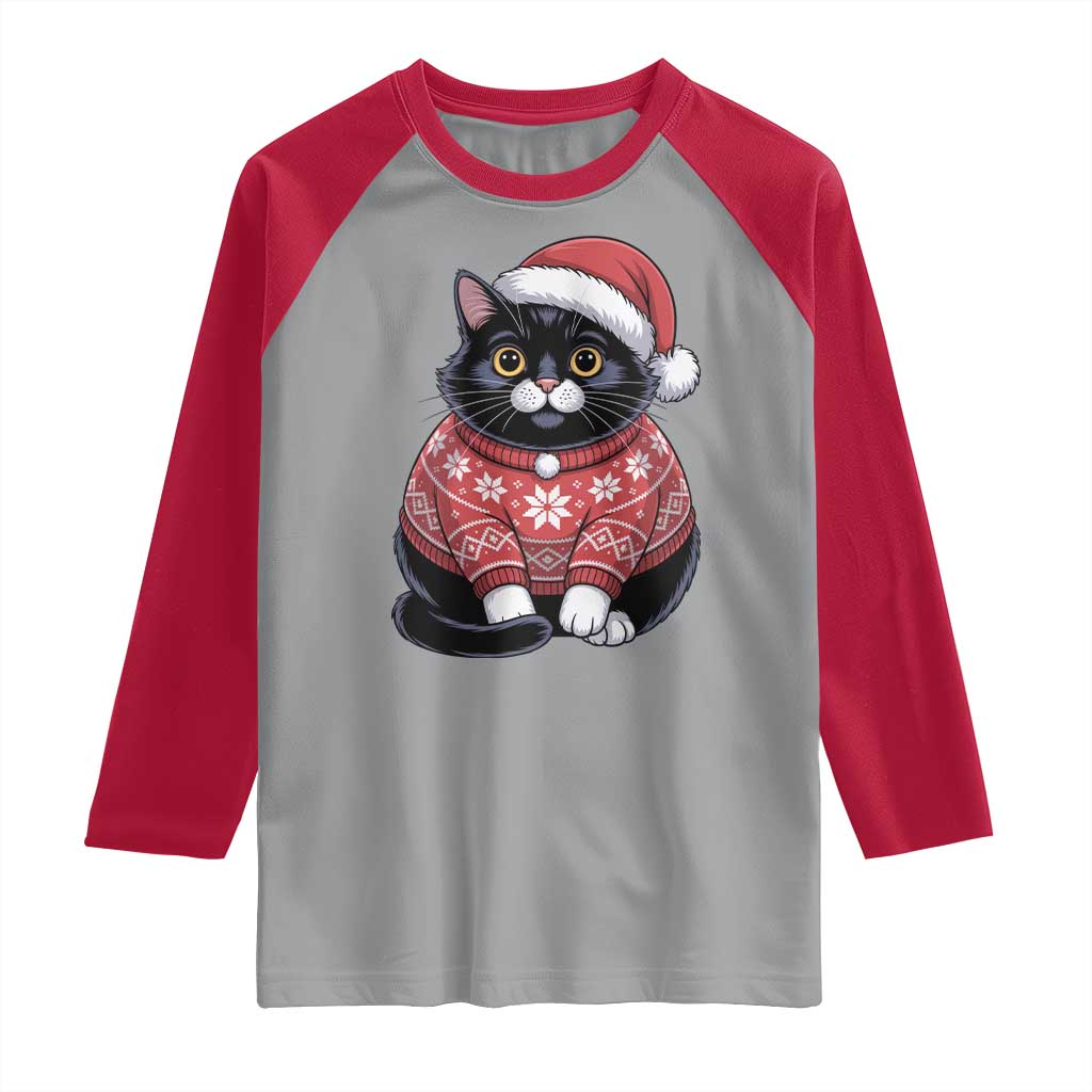 Christmas Black Cat Raglan Shirt Catmas Gift For New Year TS10 Sport Gray Red Print Your Wear