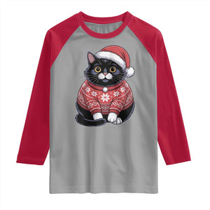 Christmas Black Cat Raglan Shirt Catmas Gift For New Year TS10 Sport Gray Red Print Your Wear
