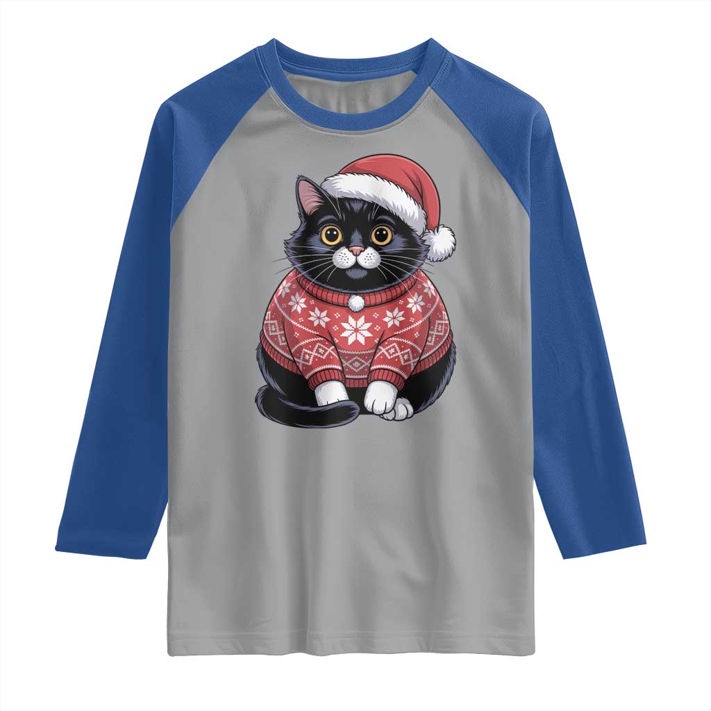 Christmas Black Cat Raglan Shirt Catmas Gift For New Year TS10 Sport Gray Royal Print Your Wear