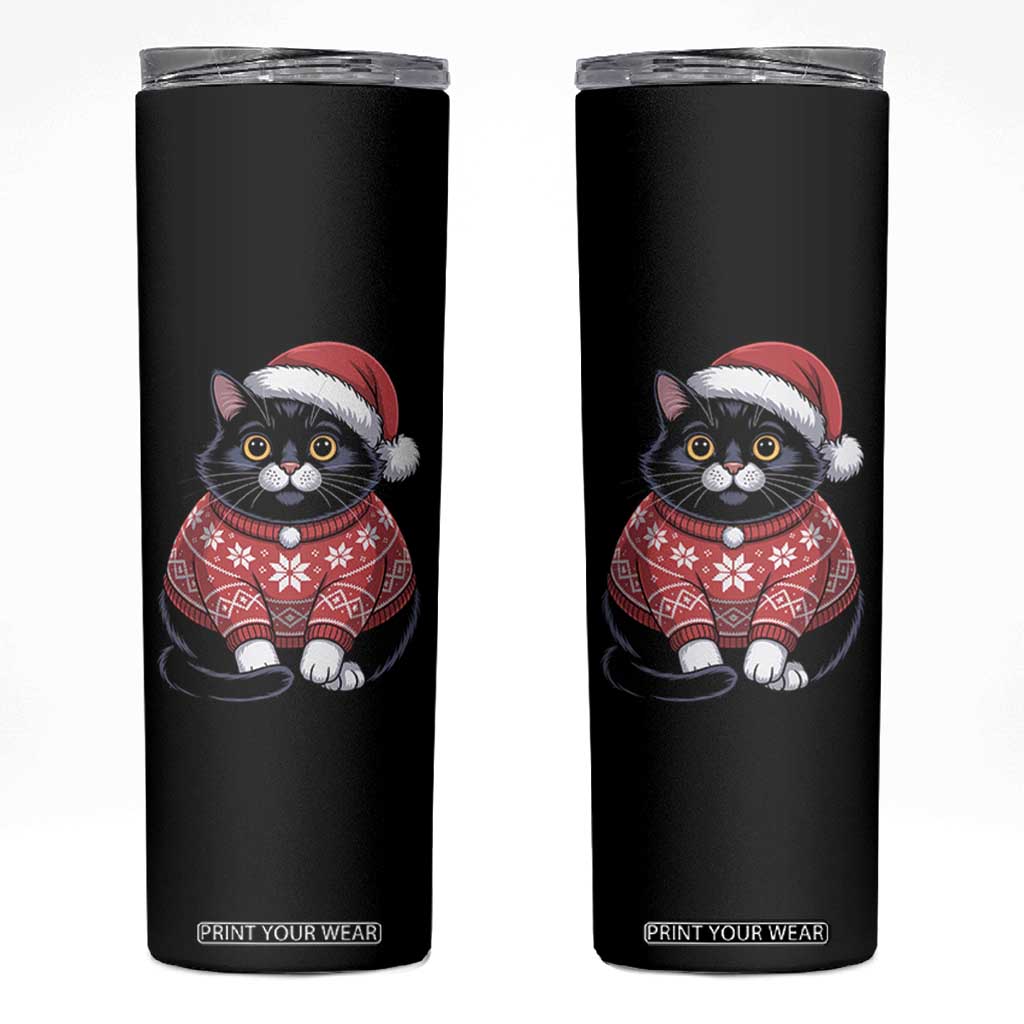 Christmas Black Cat Skinny Tumbler Catmas Gift For New Year TS10 Black Print Your Wear