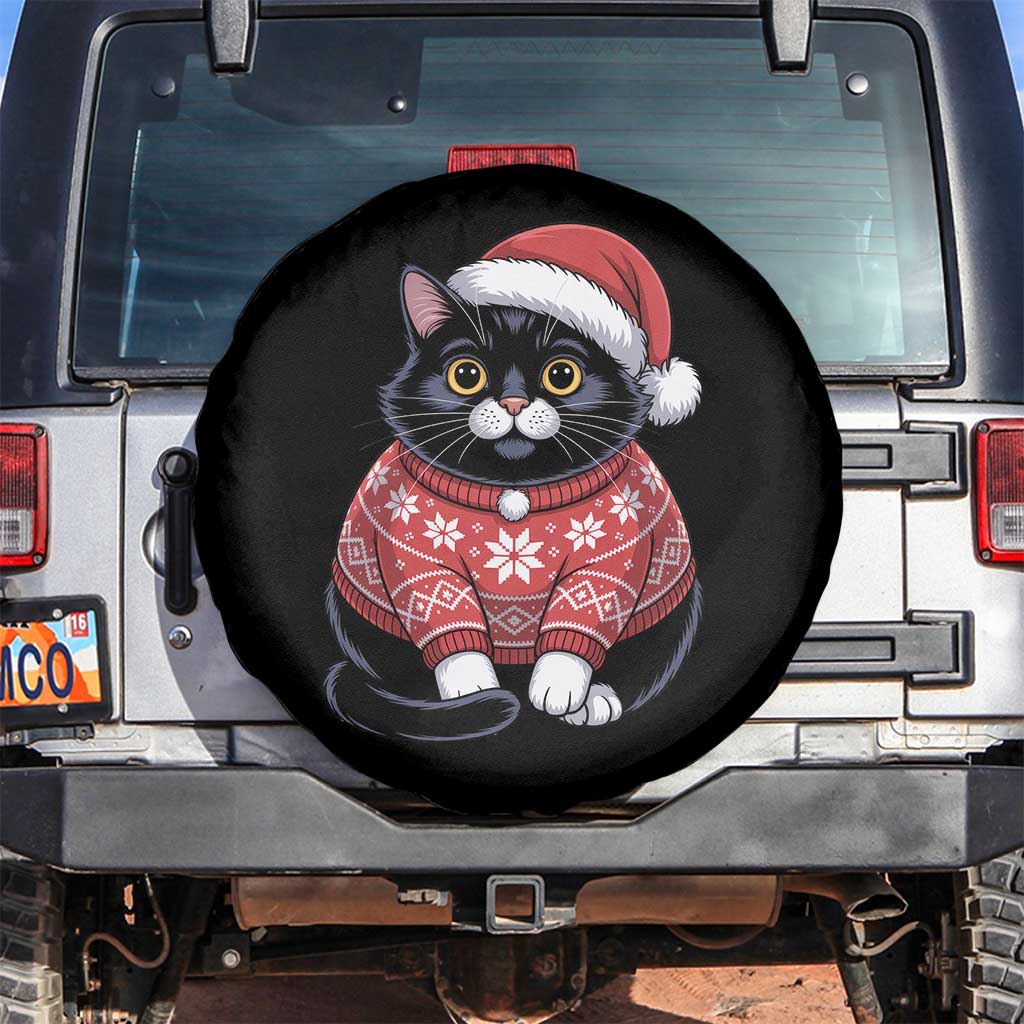 Christmas Black Cat Spare Tire Cover Catmas Gift For New Year TS10 No hole Black Print Your Wear