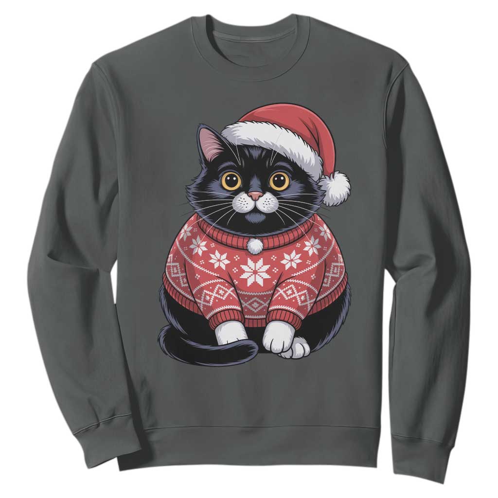 Christmas Black Cat Sweatshirt Catmas Gift For New Year TS10 Dark Heather Print Your Wear