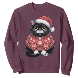 Christmas Black Cat Sweatshirt Catmas Gift For New Year TS10 Maroon Print Your Wear