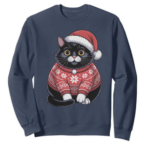 Christmas Black Cat Sweatshirt Catmas Gift For New Year TS10 Navy Print Your Wear