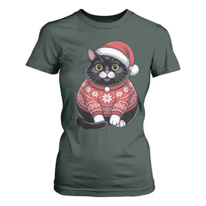 Christmas Black Cat T Shirt For Women Catmas Gift For New Year TS10 Dark Forest Green Print Your Wear