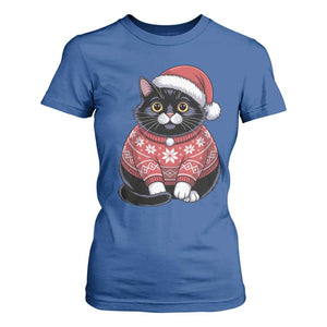 Christmas Black Cat T Shirt For Women Catmas Gift For New Year TS10 Royal Blue Print Your Wear