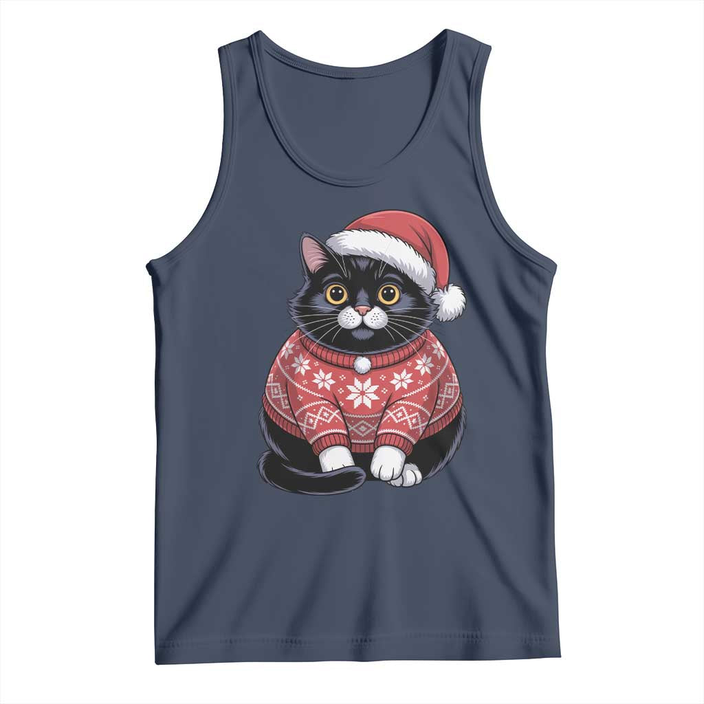 Christmas Black Cat Tank Top Catmas Gift For New Year TS10 Navy Print Your Wear