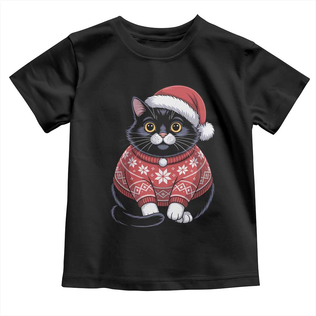 Christmas Black Cat Toddler T Shirt Catmas Gift For New Year TS10 Black Print Your Wear