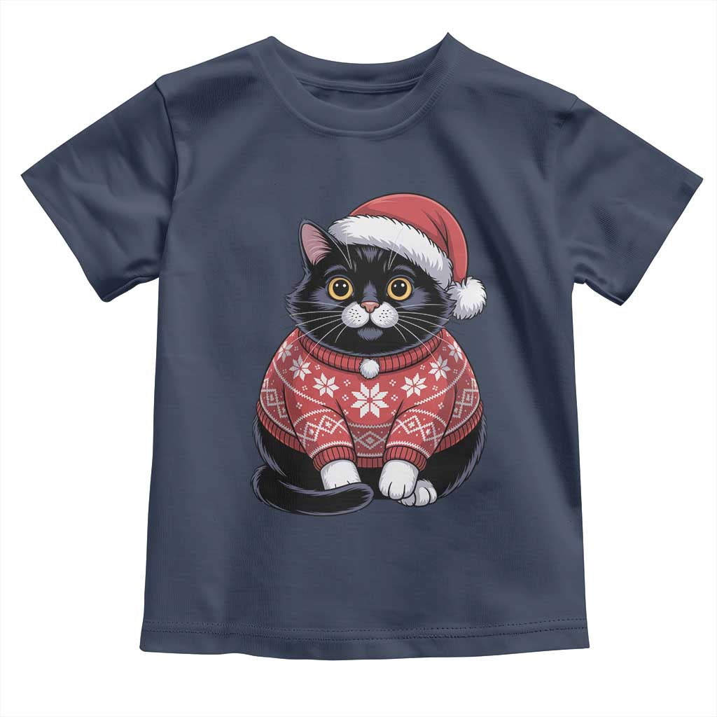 Christmas Black Cat Toddler T Shirt Catmas Gift For New Year TS10 Navy Print Your Wear