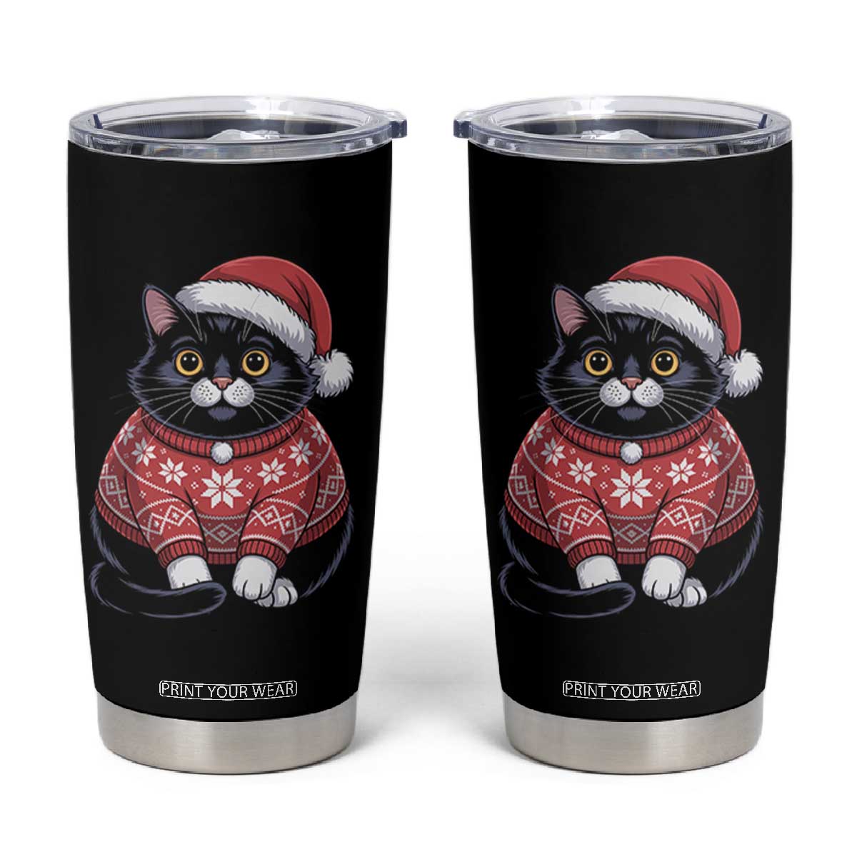 Christmas Black Cat Tumbler Cup Catmas Gift For New Year TS10 Black Print Your Wear