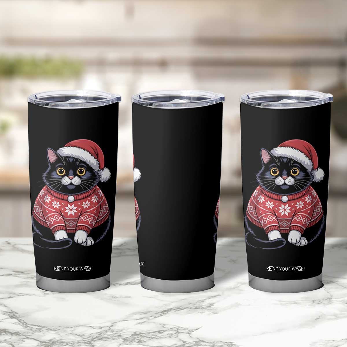 Christmas Black Cat Tumbler Cup Catmas Gift For New Year TS10 Print Your Wear