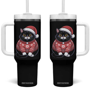 Christmas Black Cat Tumbler With Handle Catmas Gift For New Year TS10 One Size: 40 oz Black Print Your Wear