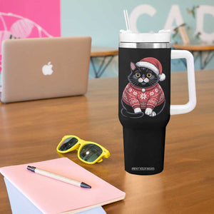 Christmas Black Cat Tumbler With Handle Catmas Gift For New Year TS10 Print Your Wear
