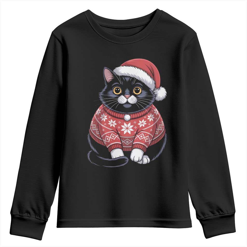 Christmas Black Cat Youth Sweatshirt Catmas Gift For New Year TS10 Black Print Your Wear