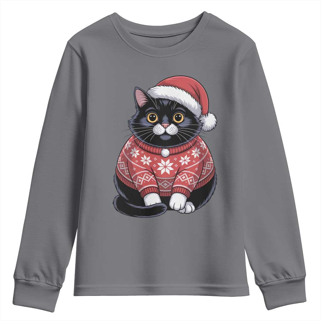 Christmas Black Cat Youth Sweatshirt Catmas Gift For New Year TS10 Charcoal Print Your Wear