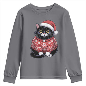 Christmas Black Cat Youth Sweatshirt Catmas Gift For New Year TS10 Charcoal Print Your Wear