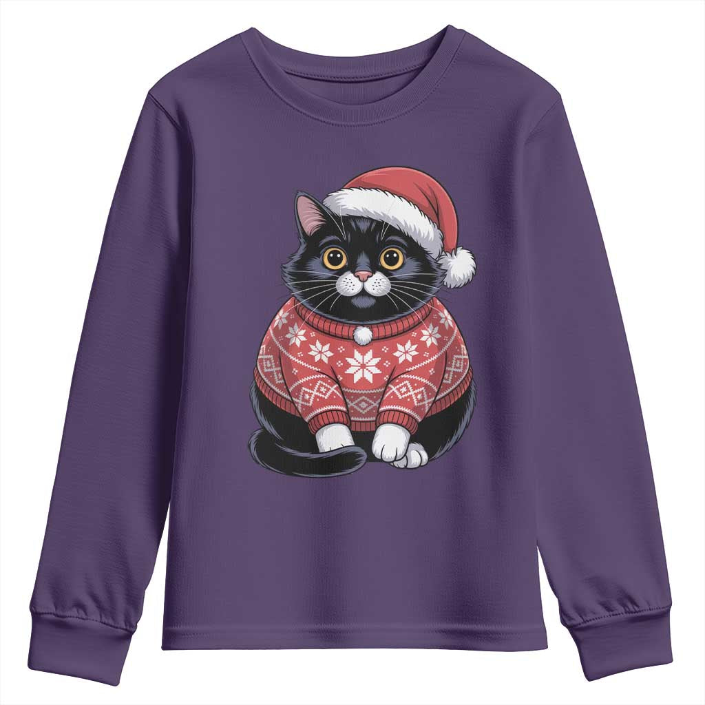 Christmas Black Cat Youth Sweatshirt Catmas Gift For New Year TS10 Purple Print Your Wear