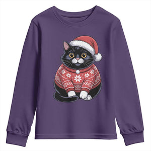 Christmas Black Cat Youth Sweatshirt Catmas Gift For New Year TS10 Purple Print Your Wear