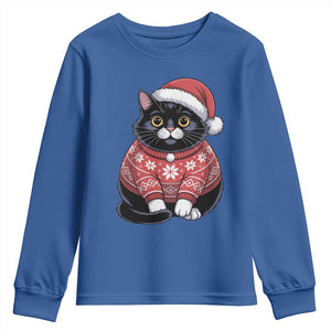 Christmas Black Cat Youth Sweatshirt Catmas Gift For New Year TS10 Royal Blue Print Your Wear