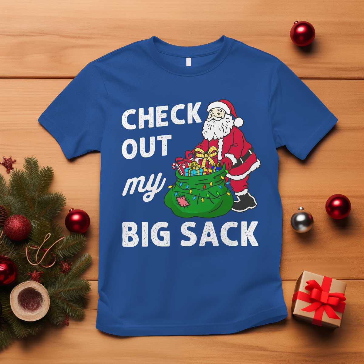 Retro Funny Santa T Shirt Christmas Joke Check Out My Big Sack TS10 Royal Blue Print Your Wear