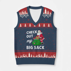 Retro Funny Santa V-Neck Knit Sweater Vest Xmas Joke Check Out My Big Sack TS10 Navy Red Print Your Wear
