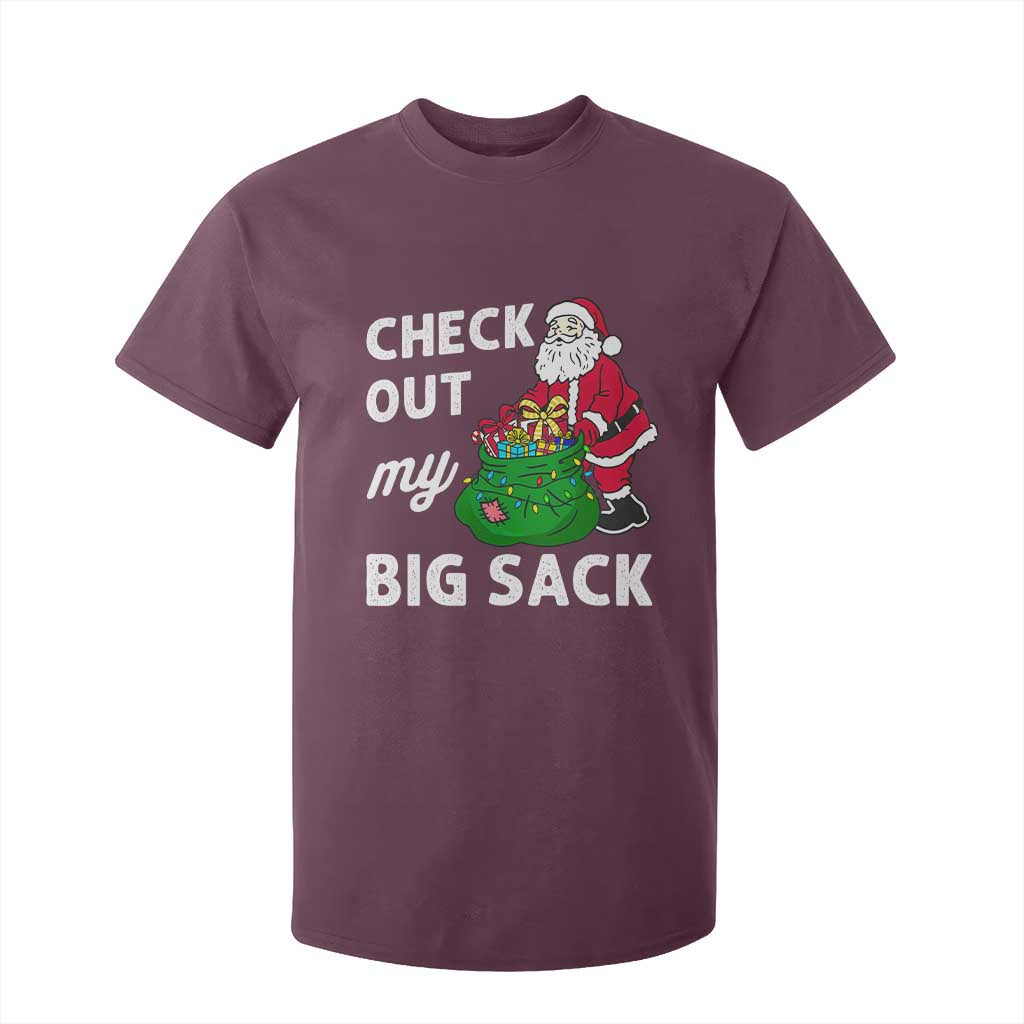Retro Funny Santa T Shirt For Kid Christmas Joke Check Out My Big Sack TS10 Maroon Print Your Wear