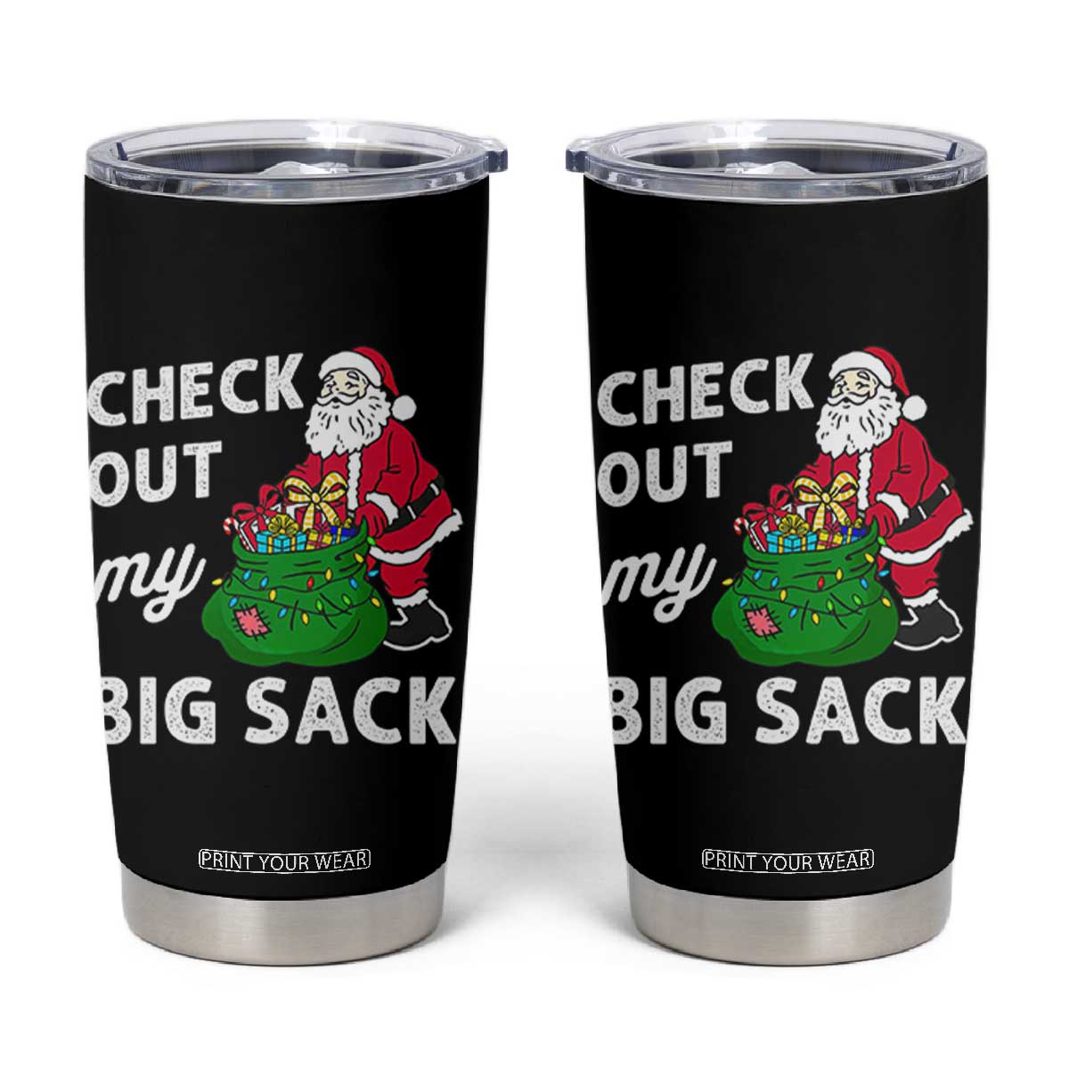 Retro Funny Santa Tumbler Cup Christmas Joke Check Out My Big Sack TS10 Black Print Your Wear
