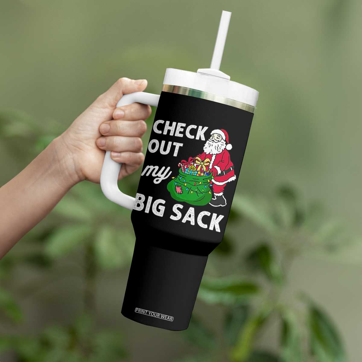 Retro Funny Santa Tumbler With Handle Christmas Joke Check Out My Big Sack TS10 Print Your Wear