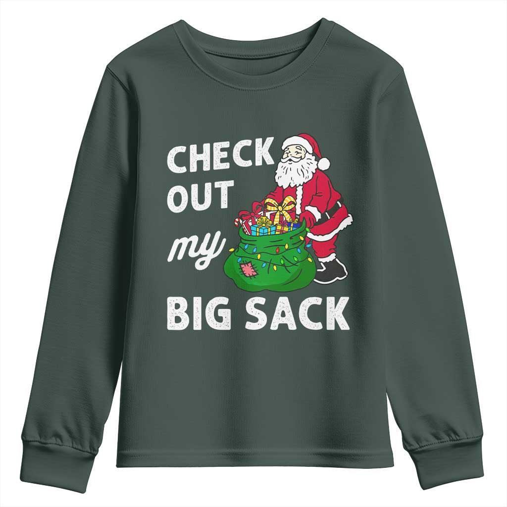 Retro Funny Santa Youth Sweatshirt Christmas Joke Check Out My Big Sack TS10 Dark Forest Green Print Your Wear
