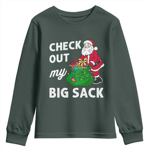 Retro Funny Santa Youth Sweatshirt Christmas Joke Check Out My Big Sack TS10 Dark Forest Green Print Your Wear