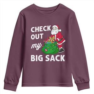 Retro Funny Santa Youth Sweatshirt Christmas Joke Check Out My Big Sack TS10 Maroon Print Your Wear