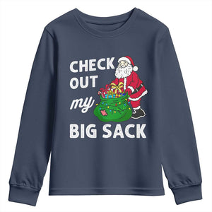 Retro Funny Santa Youth Sweatshirt Christmas Joke Check Out My Big Sack TS10 Navy Print Your Wear