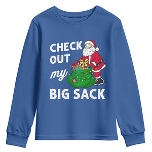 Retro Funny Santa Youth Sweatshirt Christmas Joke Check Out My Big Sack TS10 Royal Blue Print Your Wear