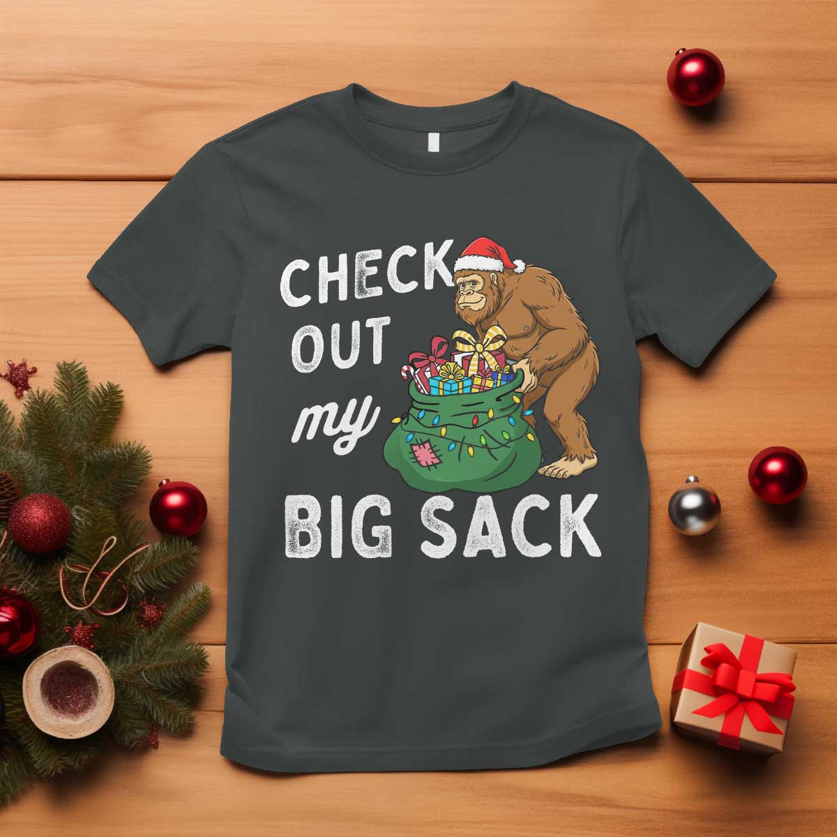 Santa Bigfoot Christmas T Shirt Funny Sasquatch Xmas Joke TS10 Dark Heather Print Your Wear