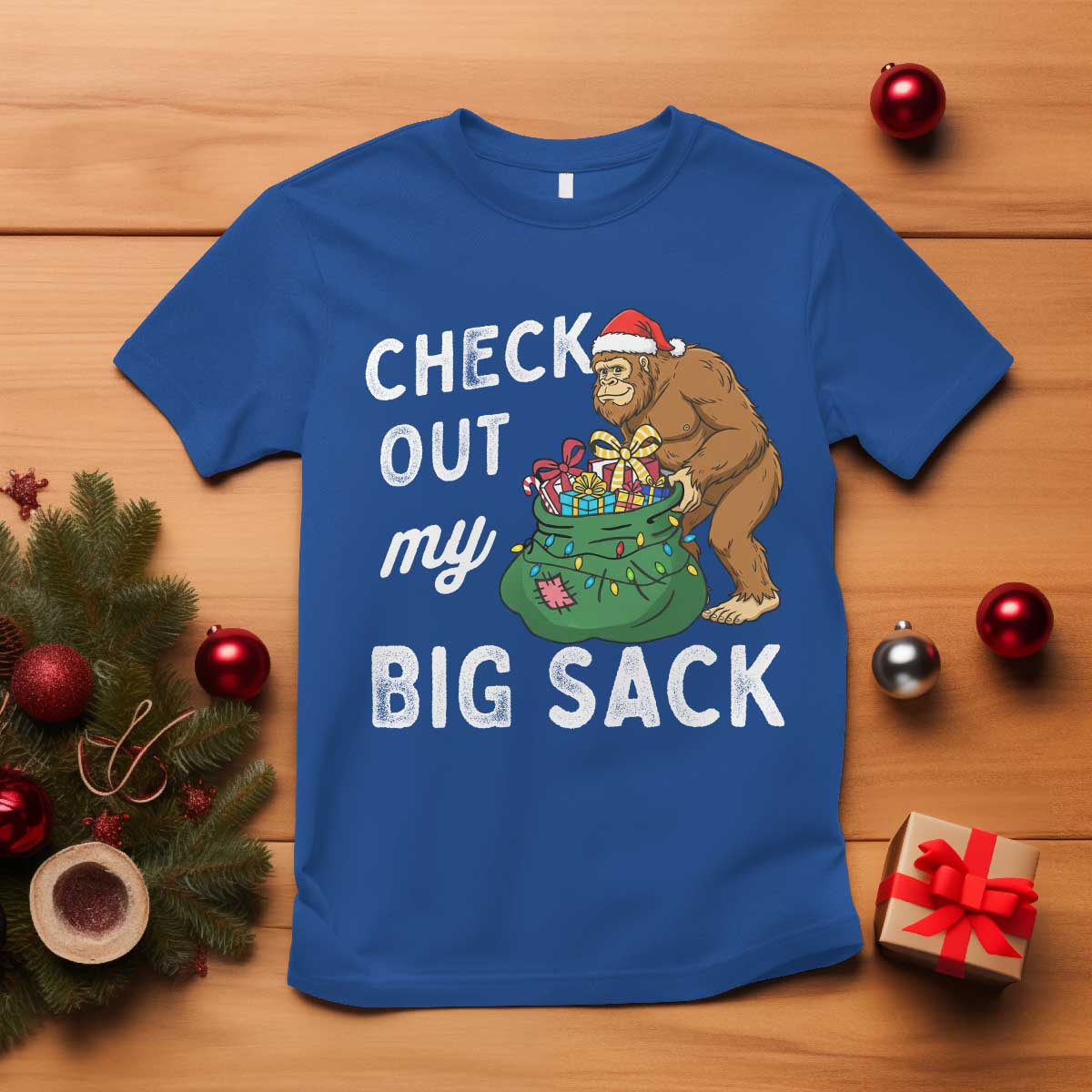 Santa Bigfoot Christmas T Shirt Funny Sasquatch Xmas Joke TS10 Royal Blue Print Your Wear