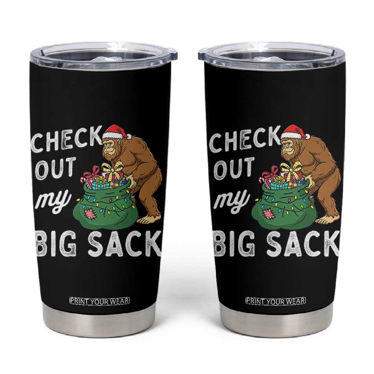 Santa Bigfoot Christmas Tumbler Cup Funny Sasquatch Xmas Joke TS10 Black Print Your Wear