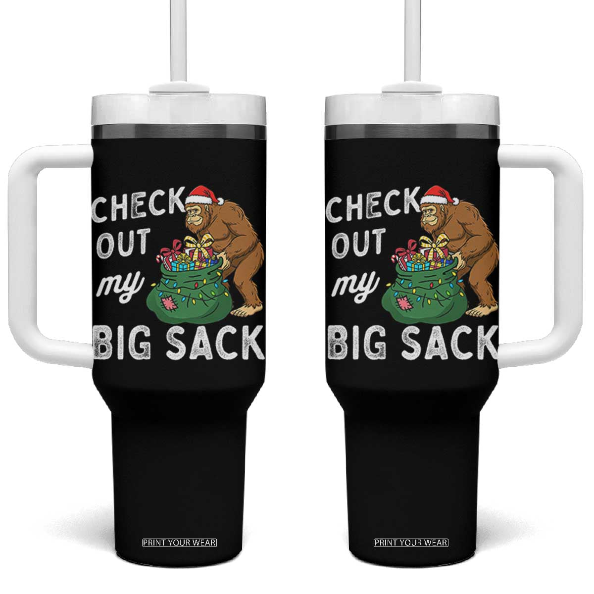 Santa Bigfoot Christmas Tumbler With Handle Funny Sasquatch Xmas Joke TS10 One Size: 40 oz Black Print Your Wear