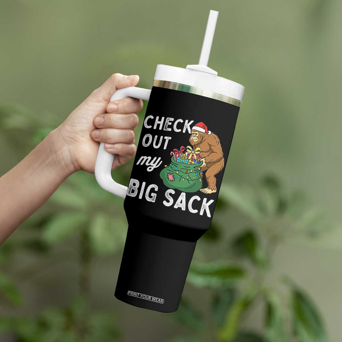 Santa Bigfoot Christmas Tumbler With Handle Funny Sasquatch Xmas Joke TS10 Print Your Wear